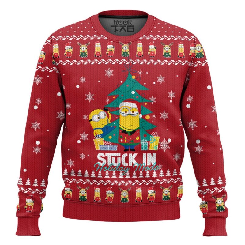Hooktab Stuck In Holiday Mode Minions Ugly Christmas Sweater