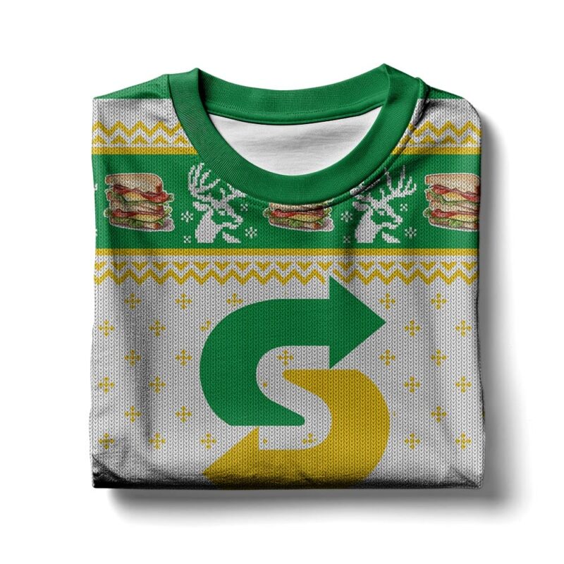Hooktab Subway Fast Food Ugly Christmas Sweater Hooktab Subway Fast Food Ugly Christmas Sweater