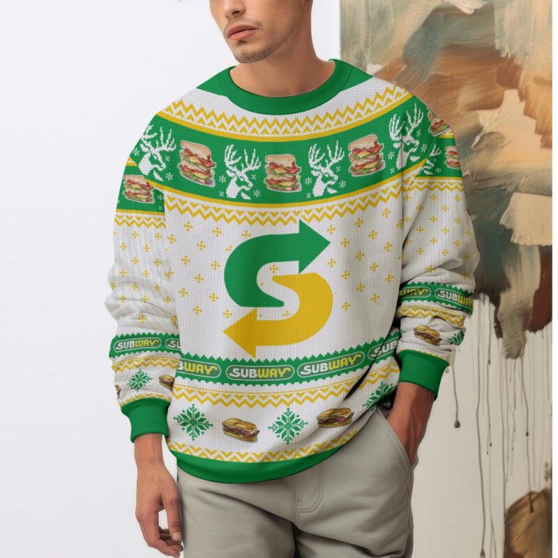 Hooktab Subway Fast Food Ugly Christmas Sweater Hooktab Subway Fast Food Ugly Christmas Sweater