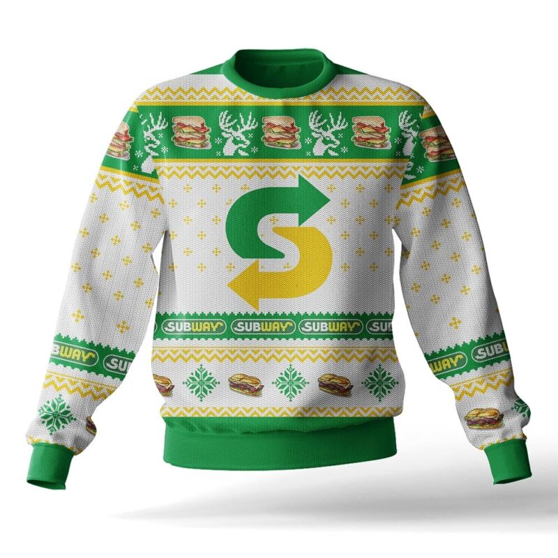 Hooktab Subway Fast Food Ugly Christmas Sweater Hooktab Subway Fast Food Ugly Christmas Sweater
