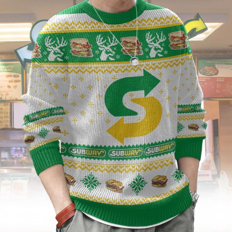 Hooktab Subway Fast Food Ugly Christmas Sweater Hooktab Subway Fast Food Ugly Christmas Sweater