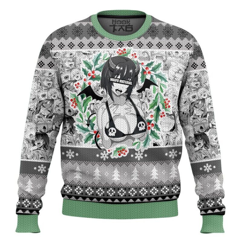 Hooktab Succubus Waifu Material Ahegao Ugly Christmas Sweater
