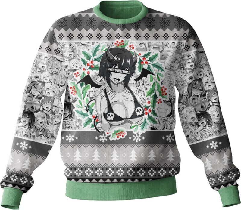 Hooktab Succubus Waifu Material Ahegao Ugly Christmas Sweater Hooktab Succubus Waifu Material Ahegao Ugly Christmas Sweater
