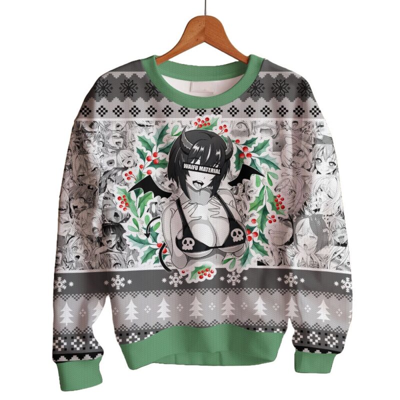 Hooktab Succubus Waifu Material Ahegao Ugly Christmas Sweater Hooktab Succubus Waifu Material Ahegao Ugly Christmas Sweater