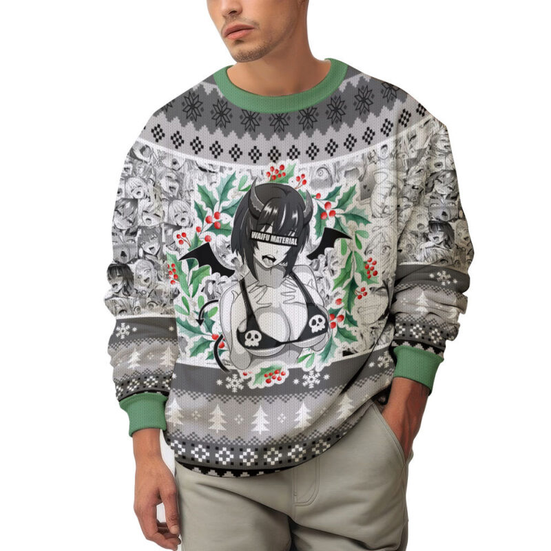 Hooktab Succubus Waifu Material Ahegao Ugly Christmas Sweater Hooktab Succubus Waifu Material Ahegao Ugly Christmas Sweater