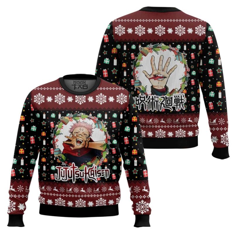 Hooktab Sukuna Santa Jujutsu Kaisen Ugly Christmas Sweater Hooktab Sukuna Santa Jujutsu Kaisen Ugly Christmas Sweater