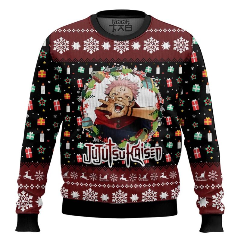 Hooktab Sukuna Santa Jujutsu Kaisen Ugly Christmas Sweater