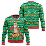 Hooktab Super Cat Riding Pizza Ugly Christmas Sweater