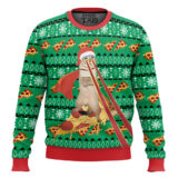 Hooktab Super Cat Riding Pizza Ugly Christmas Sweater