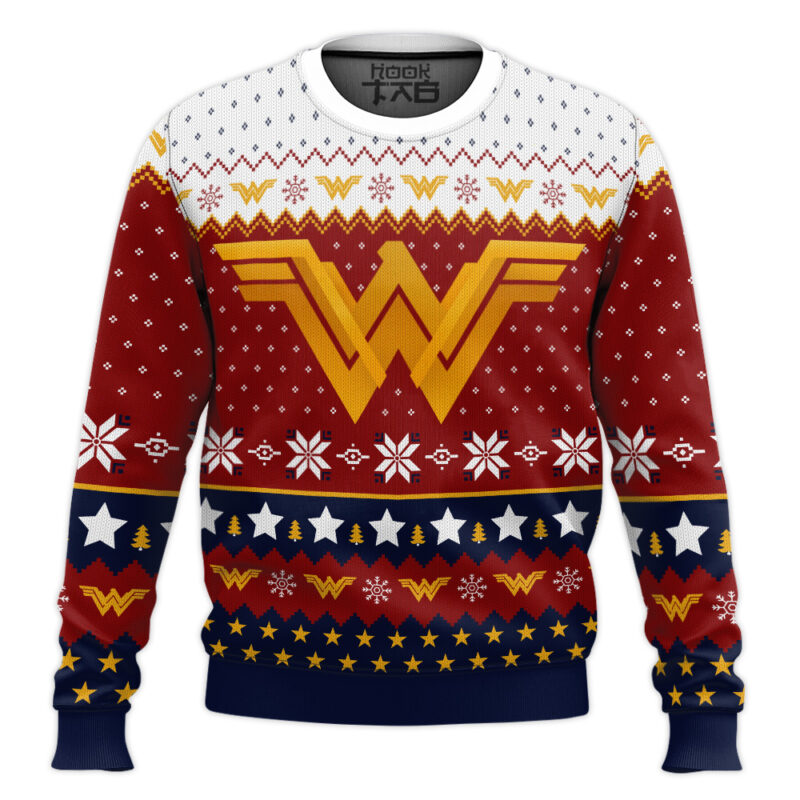 Hooktab Super Heroes Wonder Woman Ugly Christmas Sweater