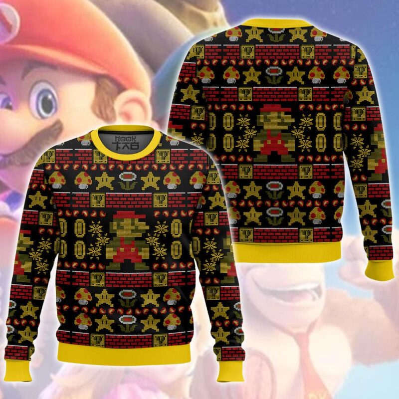 Hooktab Super Mario 1-Up Mushroom Ugly Christmas Sweater Hooktab Super Mario 1-Up Mushroom Ugly Christmas Sweater