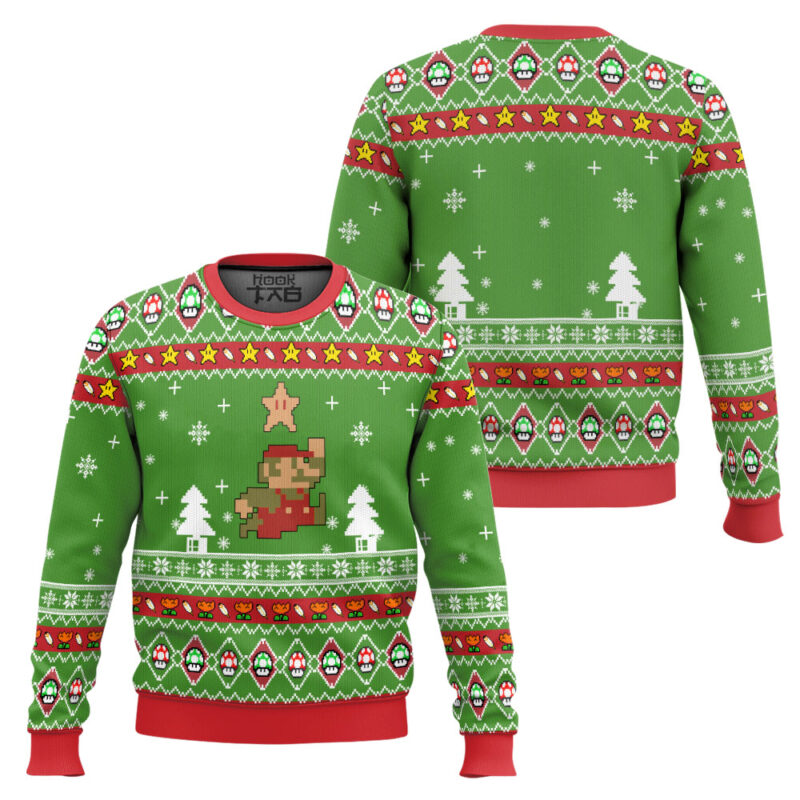 Hooktab Super Mario 1-up Ugly Christmas Sweater Hooktab Super Mario 1-up Ugly Christmas Sweater
