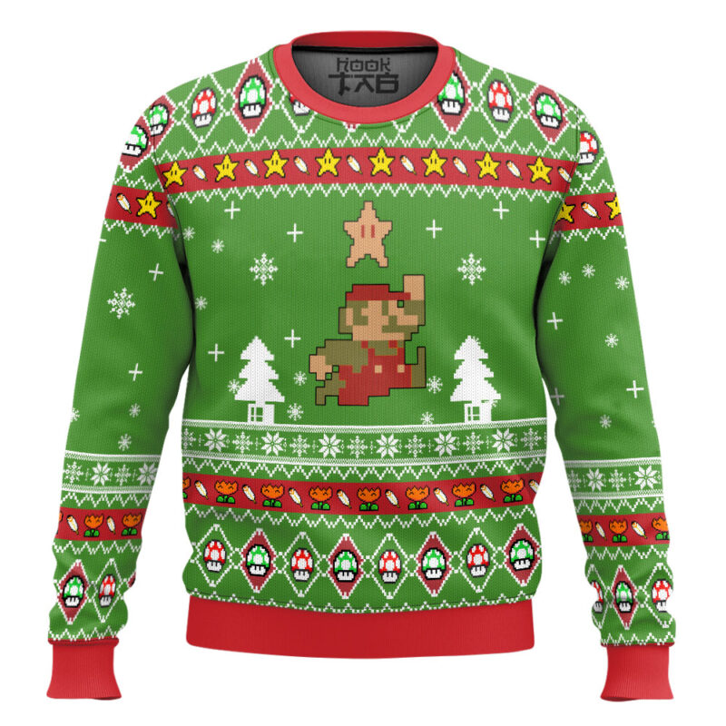 Hooktab Super Mario 1-up Ugly Christmas Sweater