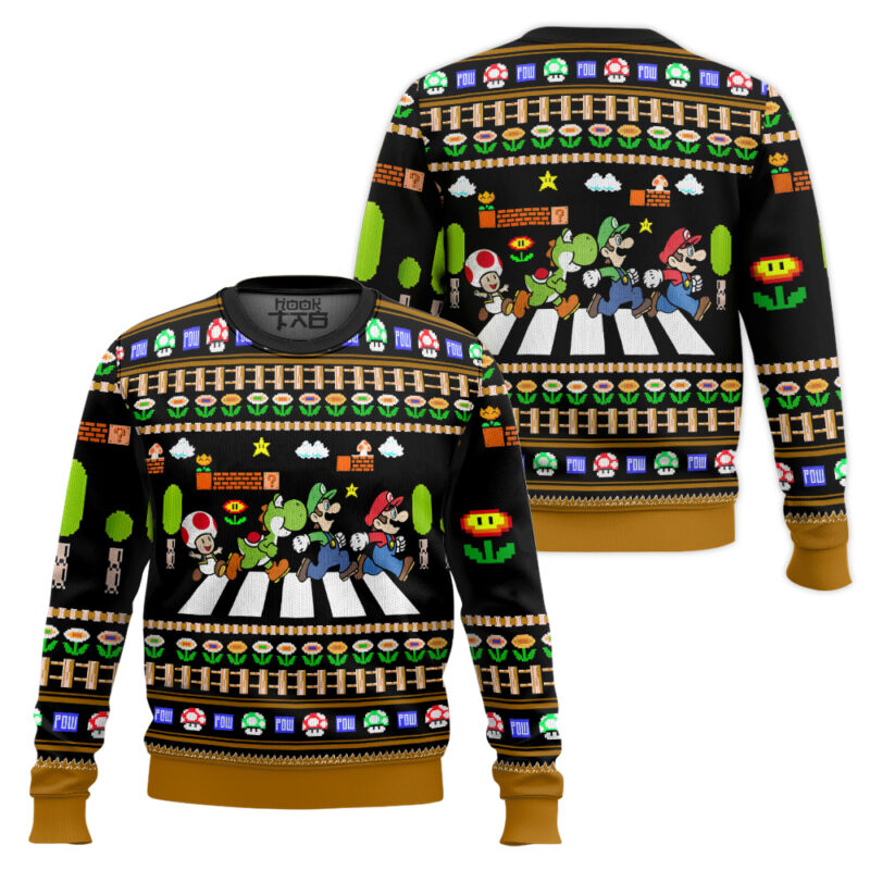 Hooktab Super Mario Abbey Road Ugly Christmas Sweater Hooktab Super Mario Abbey Road Ugly Christmas Sweater