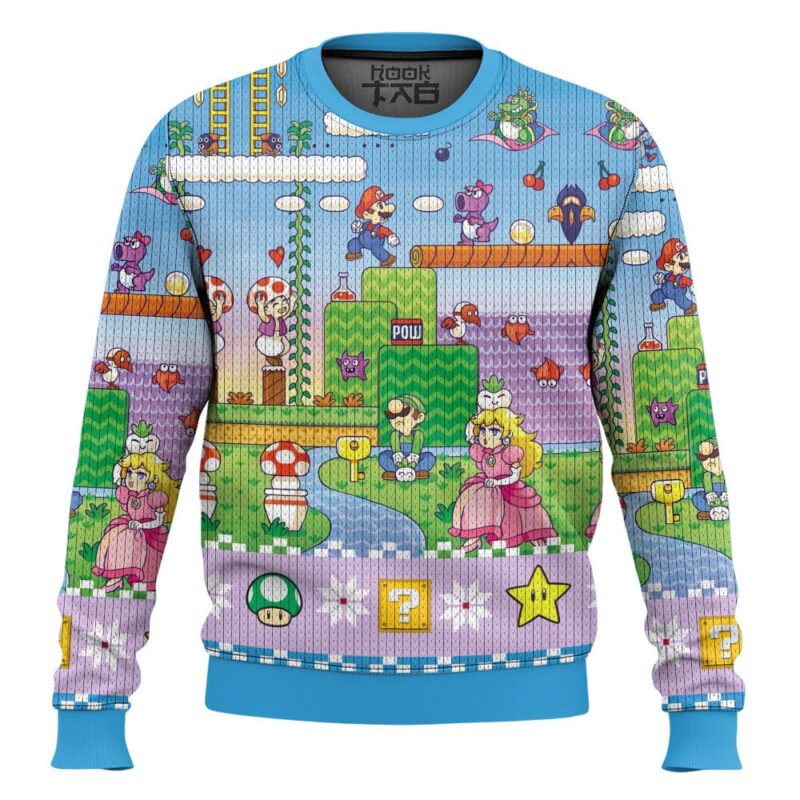 Hooktab Super Mario Adventure Ugly Christmas Sweater Hooktab Super Mario Adventure Ugly Christmas Sweater