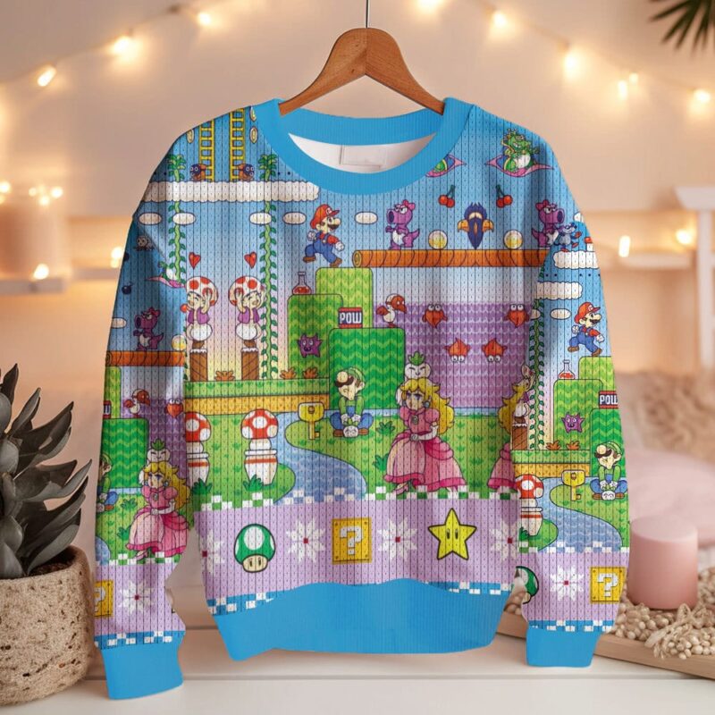 Hooktab Super Mario Adventure Ugly Christmas Sweater Hooktab Super Mario Adventure Ugly Christmas Sweater