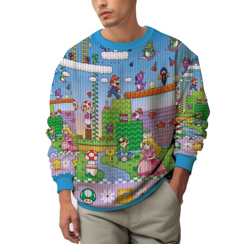Hooktab Super Mario Adventure Ugly Christmas Sweater Hooktab Super Mario Adventure Ugly Christmas Sweater