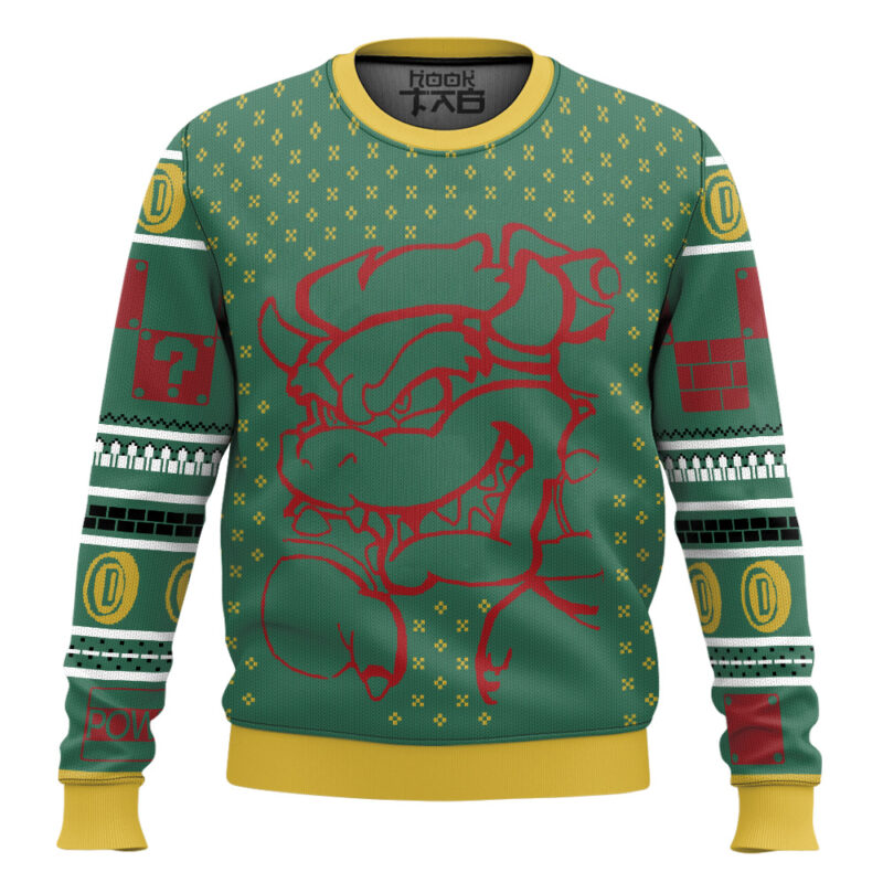 Hooktab Super Mario Bowser Silhouette Ugly Christmas Sweater