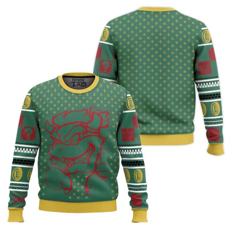 Hooktab Super Mario Bowser Silhouette Ugly Christmas Sweater Hooktab Super Mario Bowser Silhouette Ugly Christmas Sweater