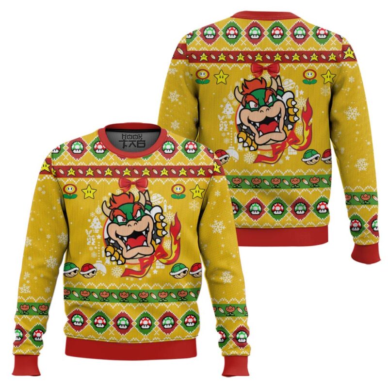 Hooktab Super Mario Bowser Ugly Christmas Sweater Hooktab Super Mario Bowser Ugly Christmas Sweater