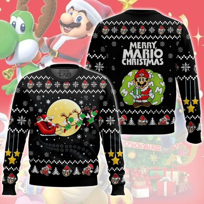 Hooktab Super Mario Santa Ugly Christmas Sweater Hooktab Super Mario Santa Ugly Christmas Sweater