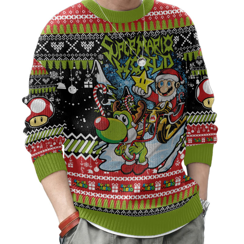 Hooktab Super Mario World Ugly Christmas Sweater Hooktab Super Mario World Ugly Christmas Sweater