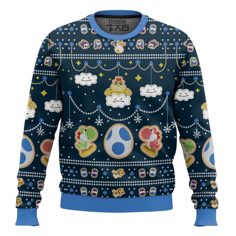 Hooktab Super Mario Yoshi And Bowser Ugly Christmas Sweater