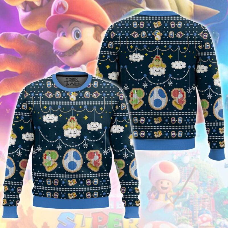 Hooktab Super Mario Yoshi And Bowser Ugly Christmas Sweater Hooktab Super Mario Yoshi And Bowser Ugly Christmas Sweater