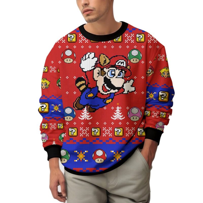 Hooktab Super Raccoon Mario Ugly Christmas Sweater Hooktab Super Raccoon Mario Ugly Christmas Sweater