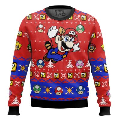 Hooktab Super Raccoon Mario Ugly Christmas Sweater