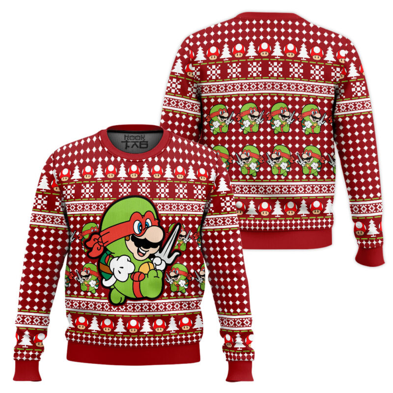 Hooktab Super Ralph Bro Mario Ugly Christmas Sweater Hooktab Super Ralph Bro Mario Ugly Christmas Sweater
