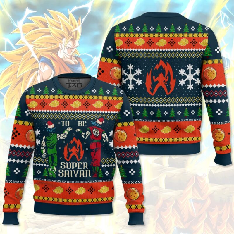 Hooktab Super Saiyan Dragon Ball Ugly Christmas Sweater Hooktab Super Saiyan Dragon Ball Ugly Christmas Sweater