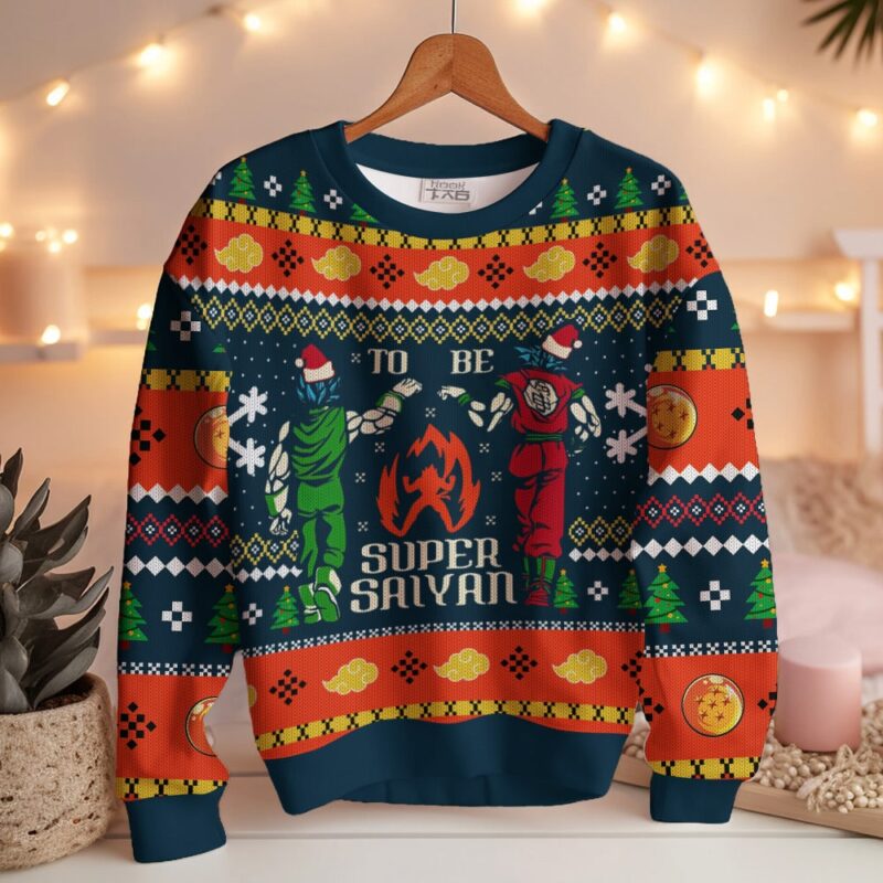 Hooktab Super Saiyan Dragon Ball Ugly Christmas Sweater Hooktab Super Saiyan Dragon Ball Ugly Christmas Sweater