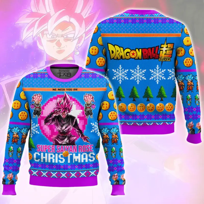 Hooktab Super Saiyan Rose Christmas Dragon Ball Ugly Christmas Sweater Hooktab Super Saiyan Rose Christmas Dragon Ball Ugly Christmas Sweater