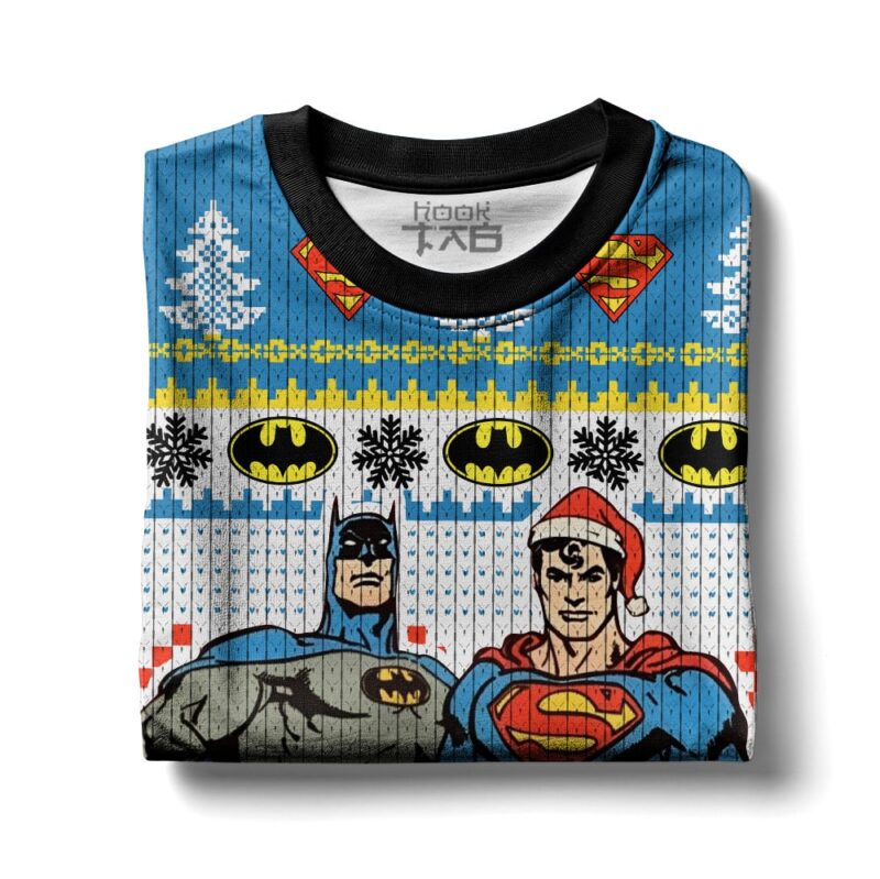 Hooktab Superman And Batman Ugly Christmas Sweater Hooktab Superman And Batman Ugly Christmas Sweater