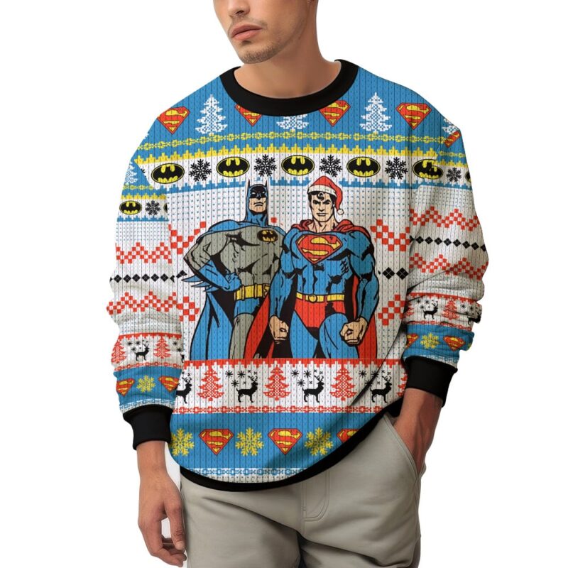 Hooktab Superman And Batman Ugly Christmas Sweater Hooktab Superman And Batman Ugly Christmas Sweater