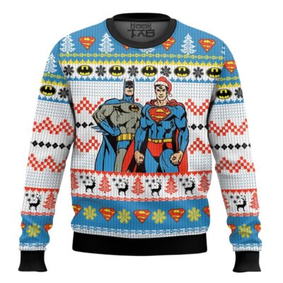 Hooktab Superman And Batman Ugly Christmas Sweater