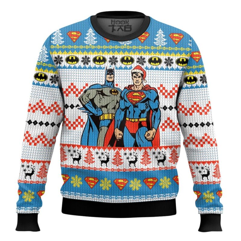 Hooktab Superman And Batman Ugly Christmas Sweater