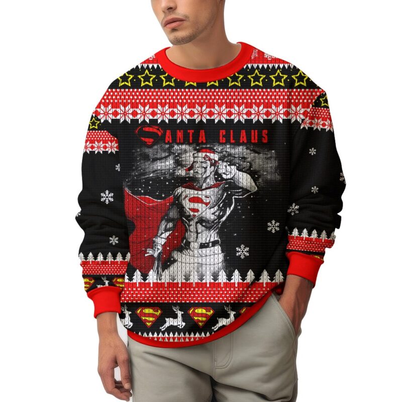 Hooktab Superman Santa Claus Ugly Christmas Sweater Hooktab Superman Santa Claus Ugly Christmas Sweater