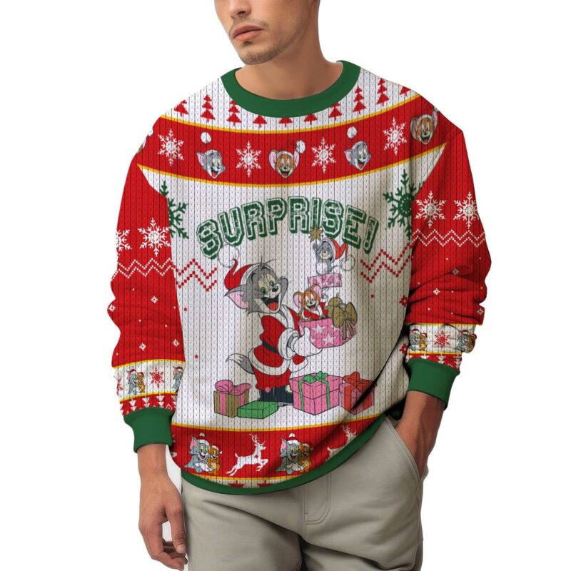 Hooktab Surprise! Tom And Jerry Ugly Christmas Sweater Hooktab Surprise! Tom And Jerry Ugly Christmas Sweater