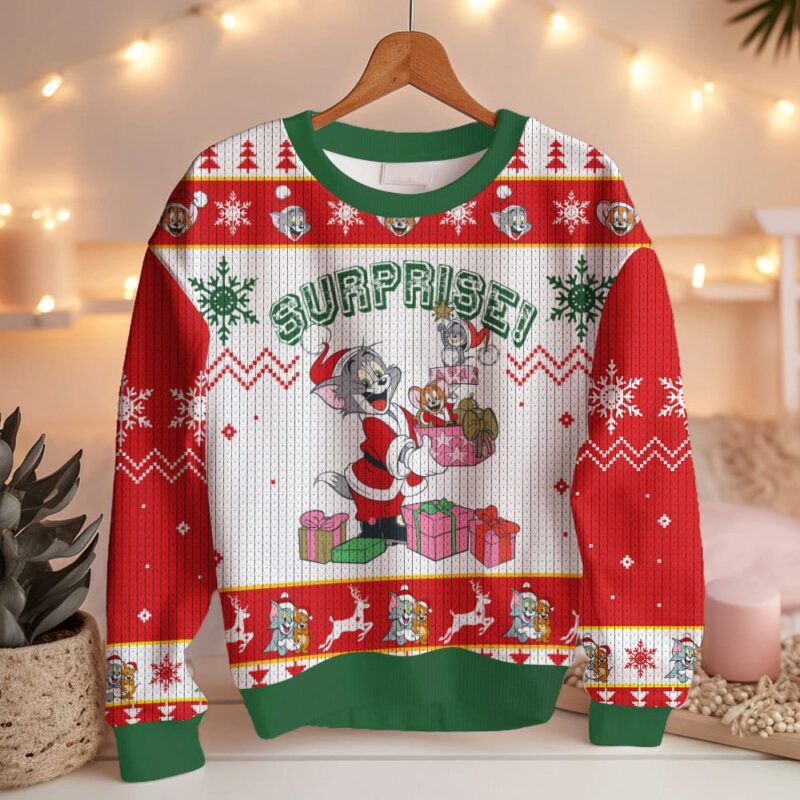 Hooktab Surprise! Tom And Jerry Ugly Christmas Sweater Hooktab Surprise! Tom And Jerry Ugly Christmas Sweater