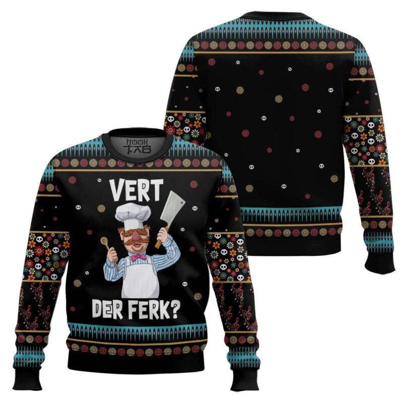 Hooktab Swedish Chef Vert Der Ferk Ugly Christmas Sweater Hooktab Swedish Chef Vert Der Ferk Ugly Christmas Sweater