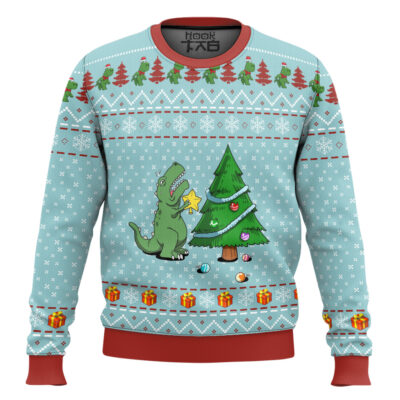 Hooktab T-Rex And Christmas Tree Ugly Christmas Sweater