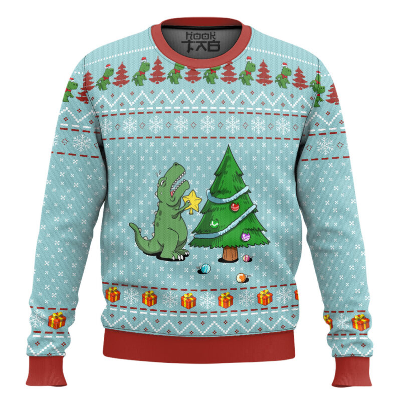 Hooktab T-Rex And Christmas Tree Ugly Christmas Sweater