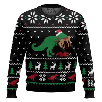 Hooktab T-rex Christmas Dinner Ugly Christmas Sweater