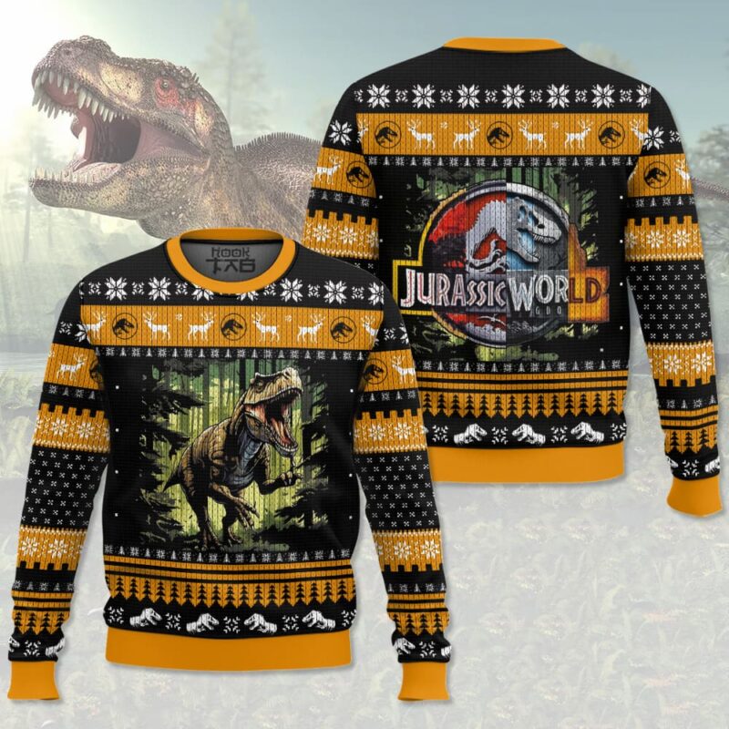 Hooktab T-rex Jurassic World Ugly Christmas Sweater Hooktab T-rex Jurassic World Ugly Christmas Sweater