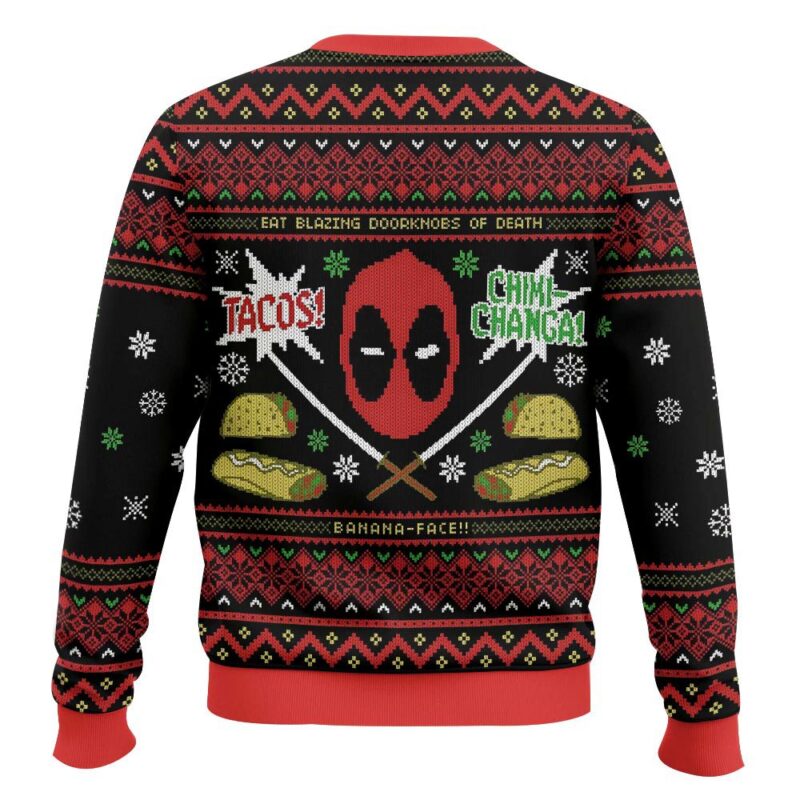 Hooktab Tacos! Chiki-changa! Deadpool Ugly Christmas Sweater Hooktab Tacos! Chiki-changa! Deadpool Ugly Christmas Sweater