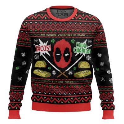 Hooktab Tacos! Chiki-changa! Deadpool Ugly Christmas Sweater