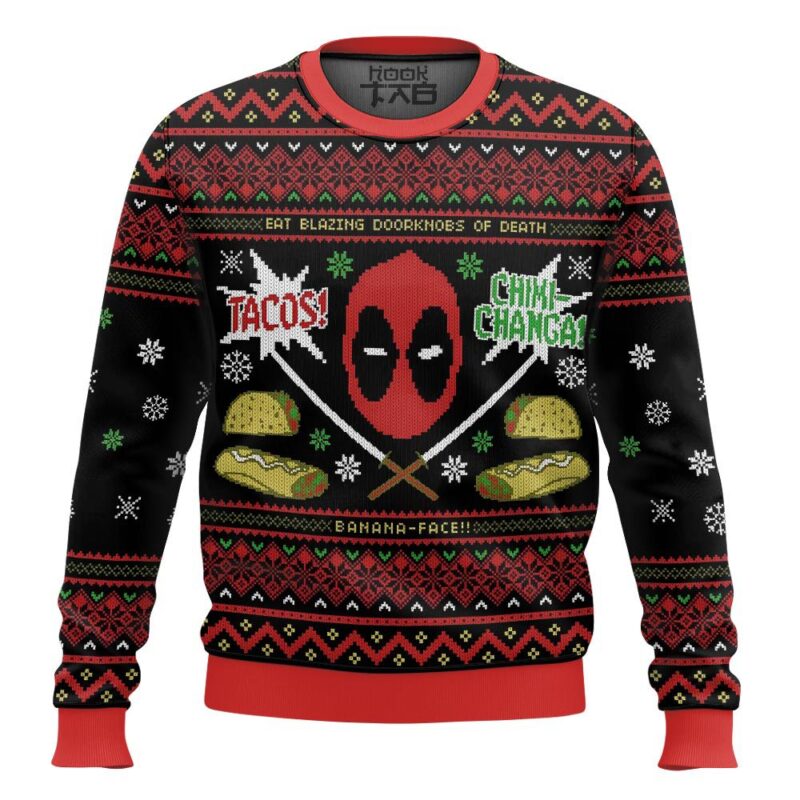 Hooktab Tacos! Chiki-changa! Deadpool Ugly Christmas Sweater