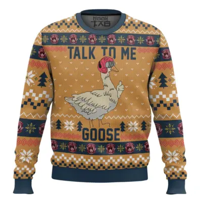 Hooktab Talk To Me Goose Top Gun Ugly Christmas Sweater